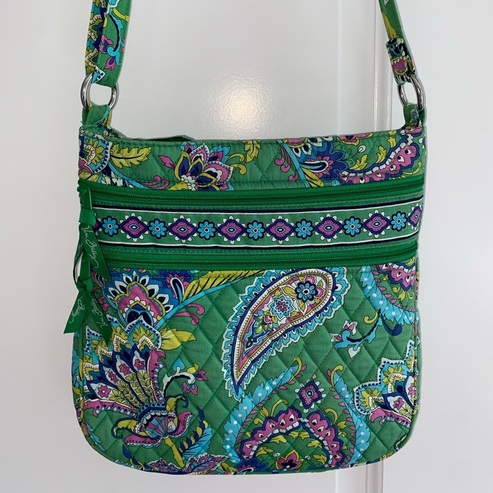 Vera Bradley Triple Zip Hipster Crossbody Bag in Green Paisley